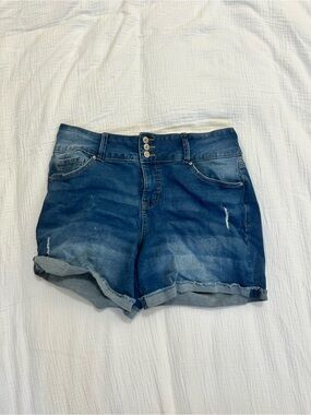 Royalty For Me Blue Distressed High-Rise Denim Shorts